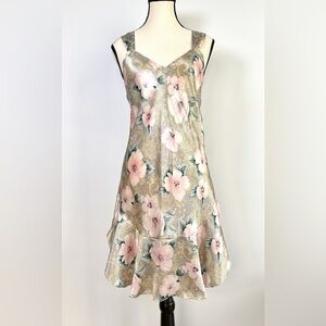 Vintage Slip Dress 80’s Satin Chemise Pinup‎ Girl 1940’s Coquette Ruffle Floral